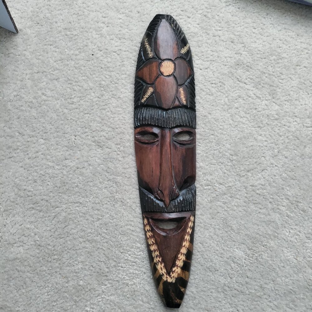 Large Vintage Jamaican Wall Art Hand Carved Solid Piece of Wood 23.5" T x 5" W